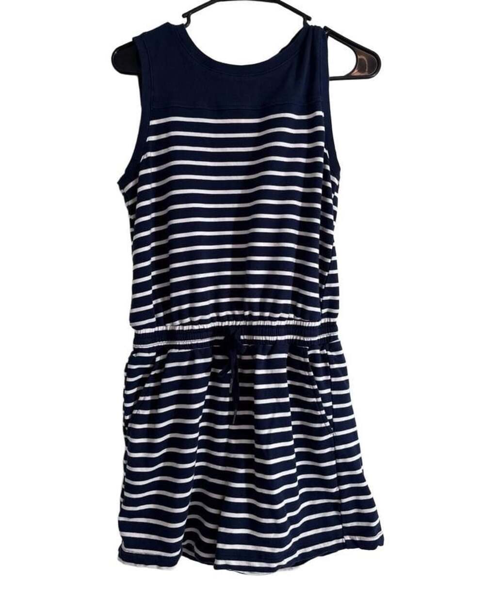 Evereve Navy Blue and White Striped Sleeveless French Terry Romper
